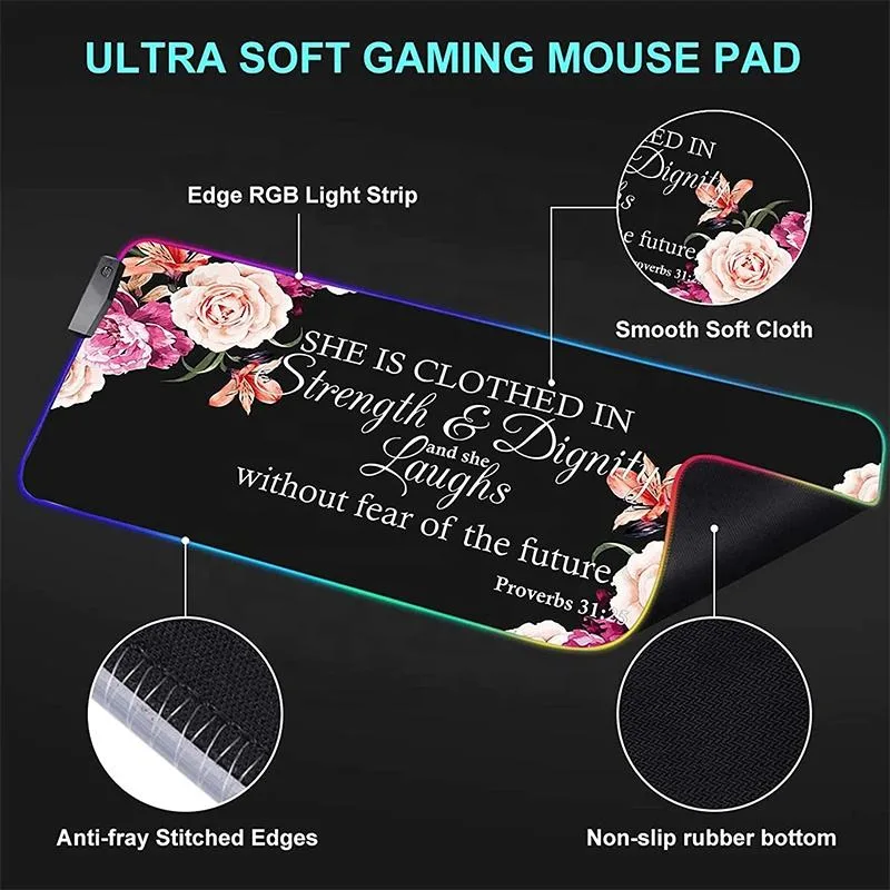 Custom Logo Sublimation Muster Non-Rutsch Gaming Mousepad XXL Laptop Wasserdicht Glatt bedrucktes Tuch LED RGB Mouse Pad