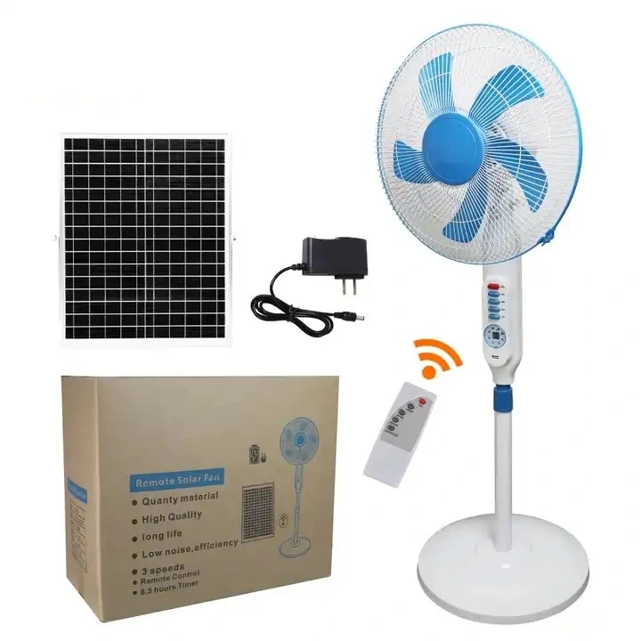 16 Inches Solar Power Energy Recharegable Boat Solar System Wind Fan with Solar Panel and Battery Remote Control 5m Electric Cable Standing Fan