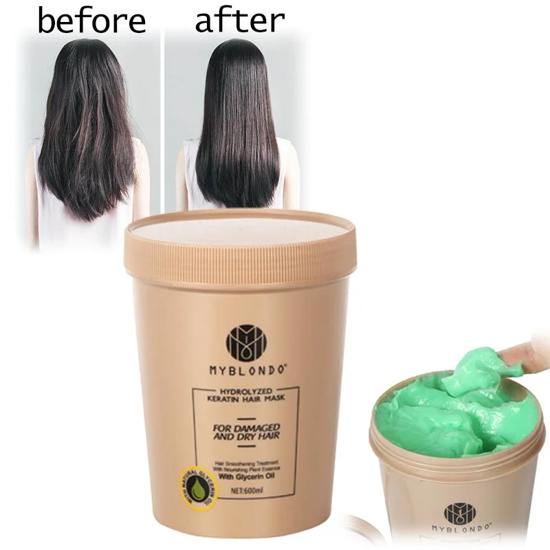 Queratina tratamiento de la máscara del pelo dañado suavización Natural Humectar Cuidado del pelo Colágeno profesional Salón uso fábrica Precio 600ml