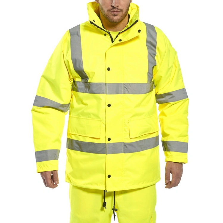 Impermeable al aire libre seguridad reflectantes Sudadera con capucha ajustable impermeable Hi Vis Chaqueta Ropa de trabajo de seguridad