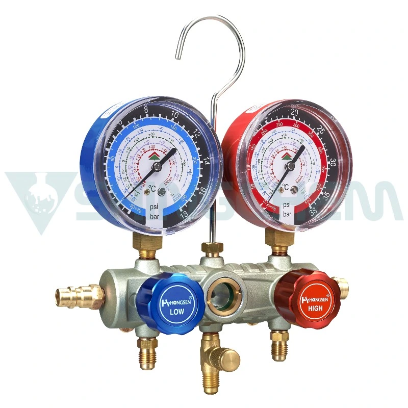 Comprobador de fugas de refrigerante del aire acondicionado Manómetro Medidor de temperatura de vacío colector digital