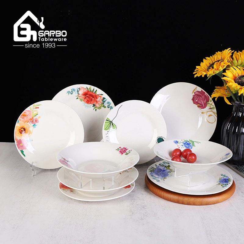 High quality/High cost performance  Ceramic Plates with Flower Decal Designs Dinner Sets Porcrlain Dished for Home