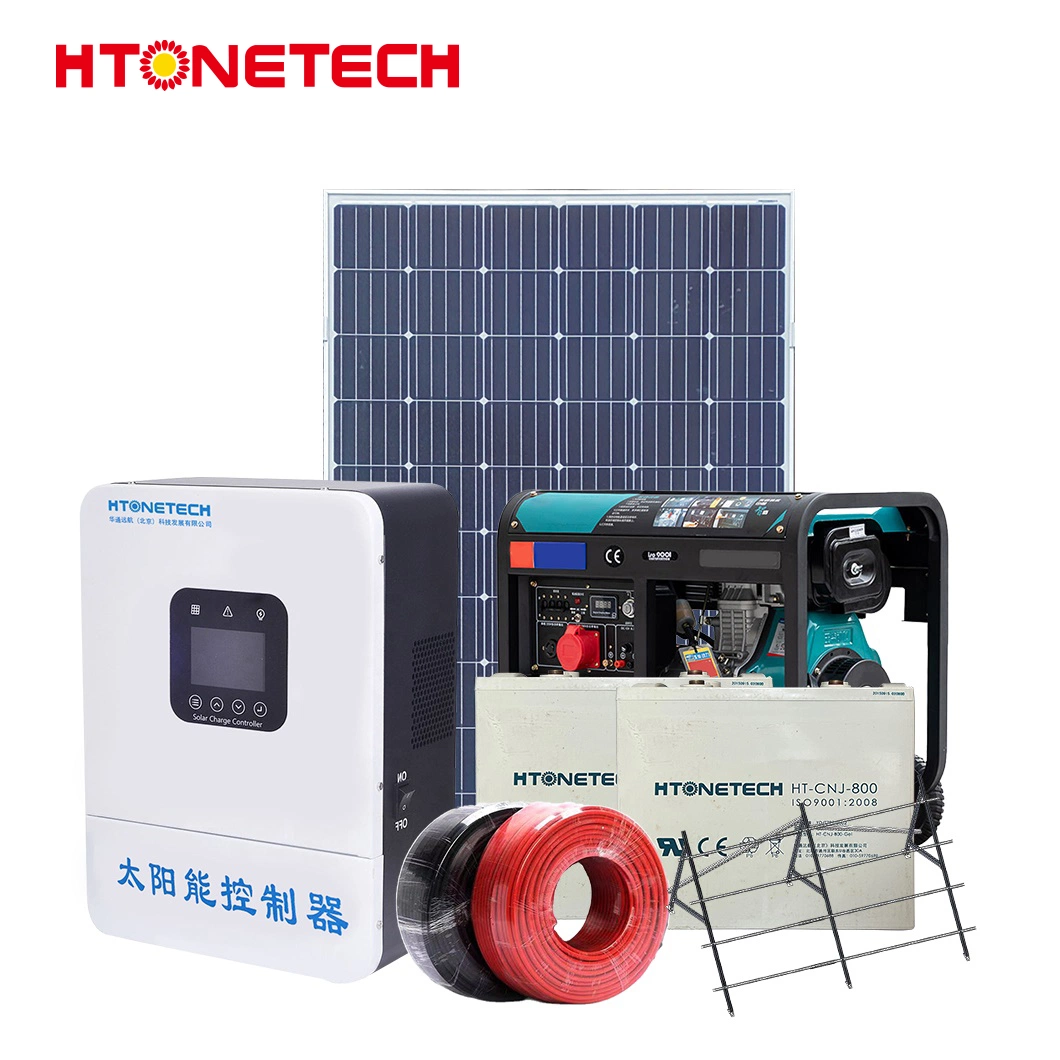 Htonetech off Grid Solar Power System Complete Kit 20kw China 90 Watt Monocrystalline Solar Panel PV Portable 8.5 kVA Diesel Generator 15000 Watt Solar System