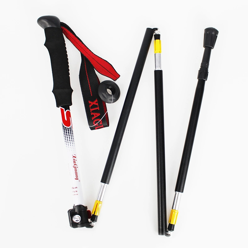 Palos de ultraligero Alpenstock montañismo Senderismo plegables Polo para la Mujer Paseos Trail Running -Rojo