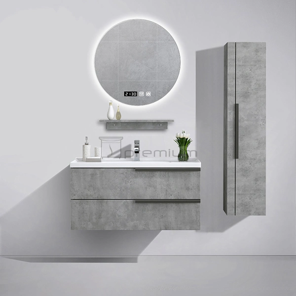 China Furniture Factory Grey Hanging Bathroom Vanity Light High quality/High cost performance Wall Mounted Single Sink Ceramic Basin Mirror Cabinet Bathroom Furniture with LED Mirror