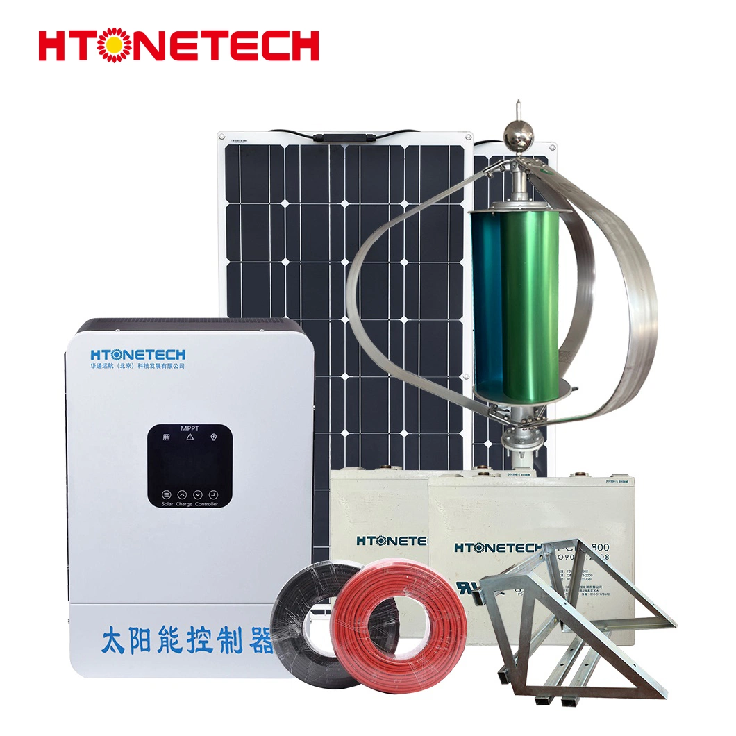 Los paneles solares de cristal Mono Htonetech 250 Sistema de alimentación wsolar 5000W China Aerogenerador 5kw del sistema de generación de energía eólica con el generador eólico cilíndricos