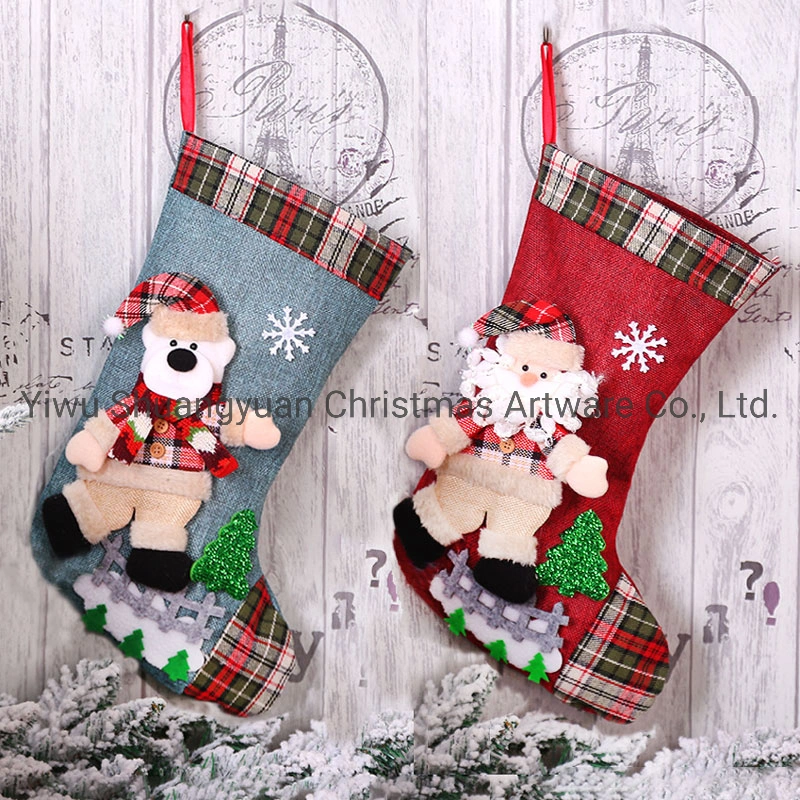 Large Christmas Stockings Santa Elk Fabric Gift Socks Christmas Lovely Stockings for Children Fireplace Tree Christmas Decoration