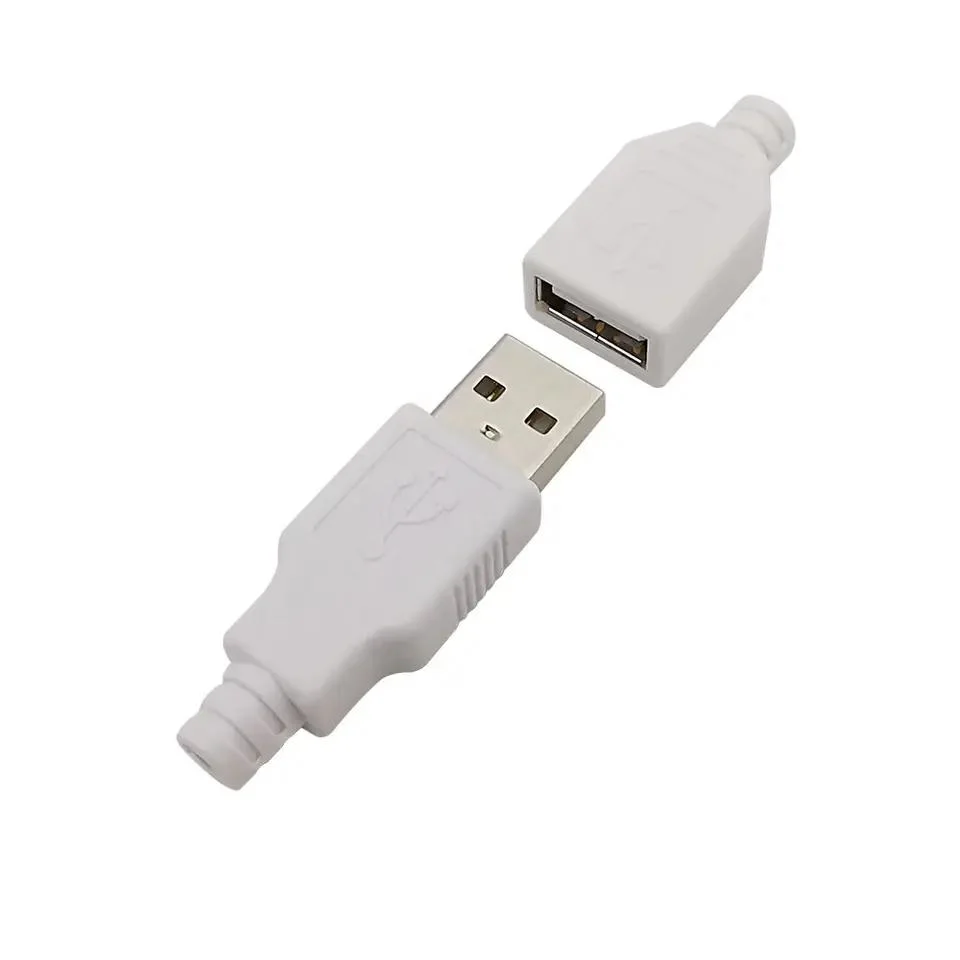 النوع أ ذكر منفذ USB ذو 4 سنون لتوصيلات المقبس مهايئ موصل مع أطقم أغطية بلاستيكية من النوع A DIY باللون الأبيض الأسود