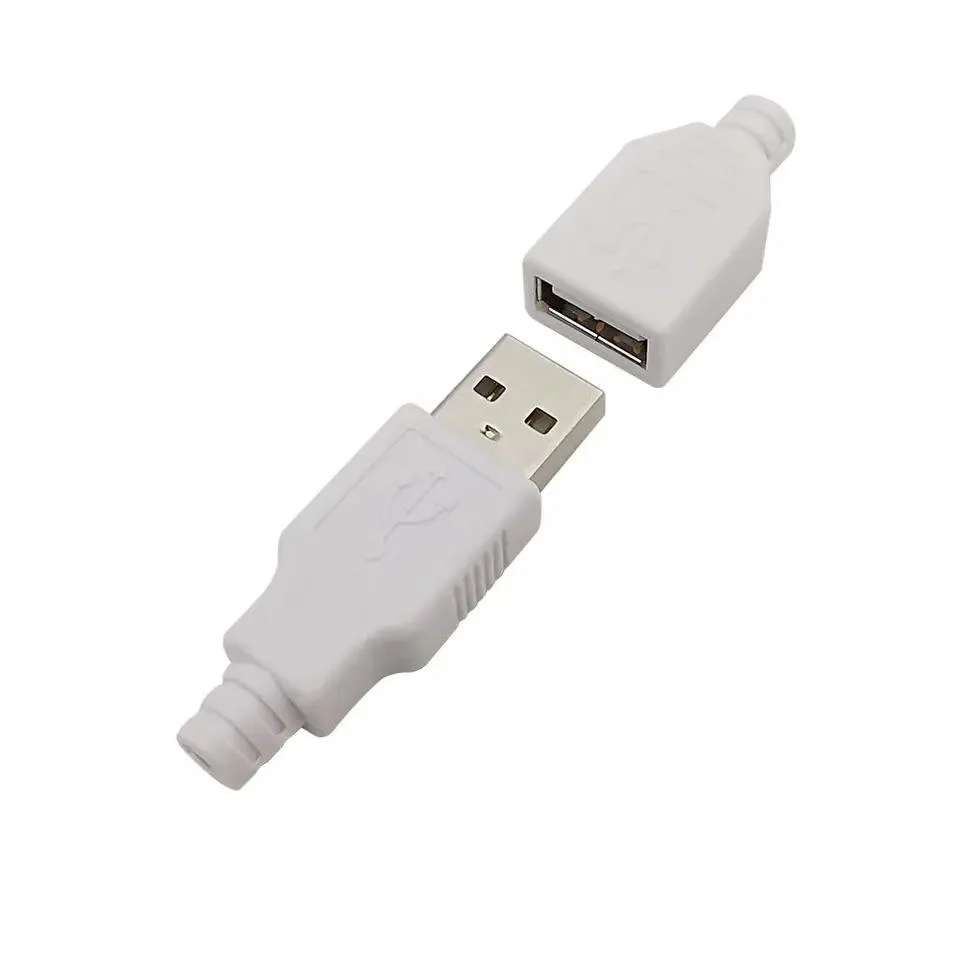 Tapez un connecteur de soudure de prise mâle femelle USB à 4 broches avec un adaptateur à couvercle en plastique noir et blanc de type A, kits de bricolage.