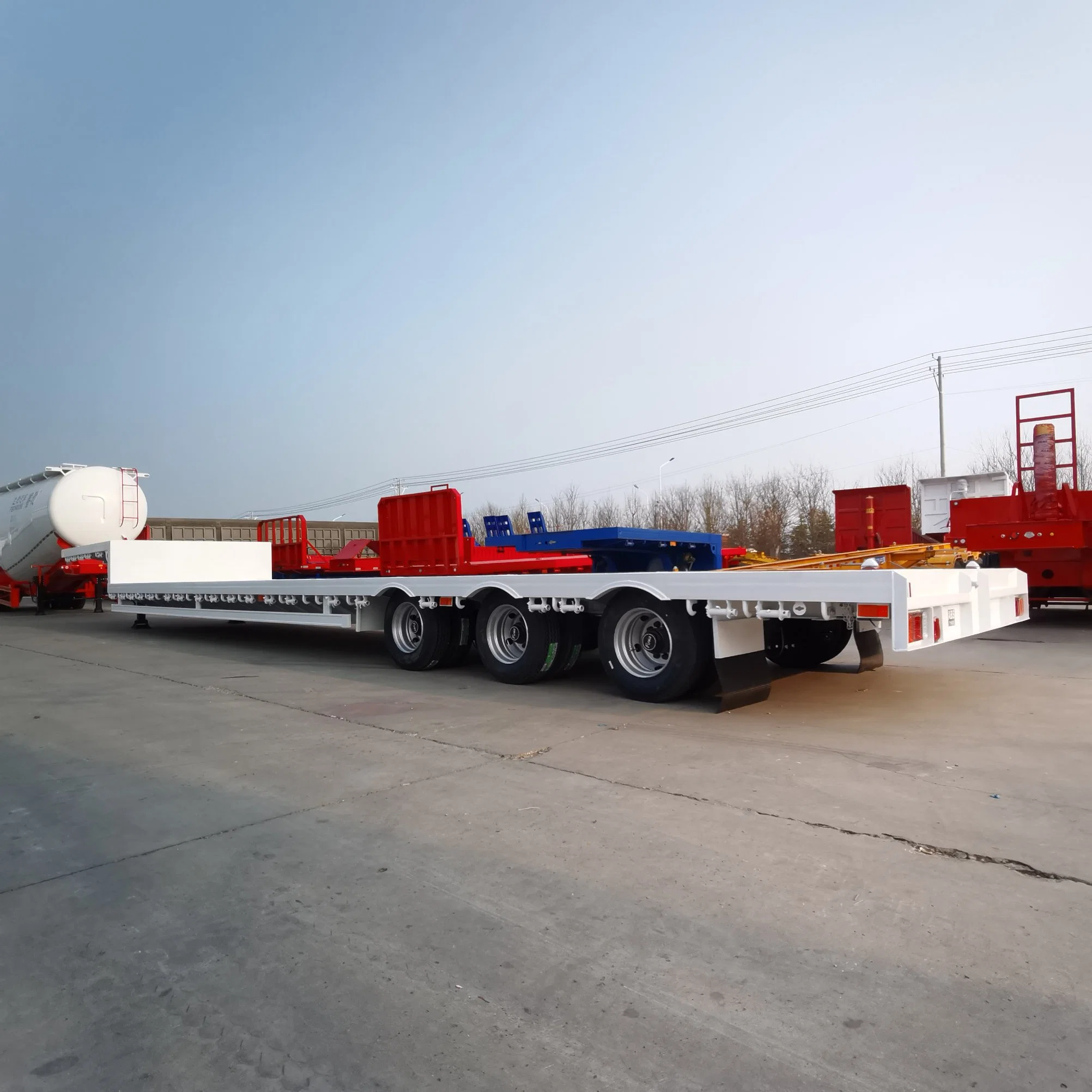 2~4 Axles 50/60/80/100 Tons Low Bed Factory Lowboy Loader Drop Deck Heavy Duty Dolly Lowbed Drop Deck Trailer for Heavy Equipment Transportation