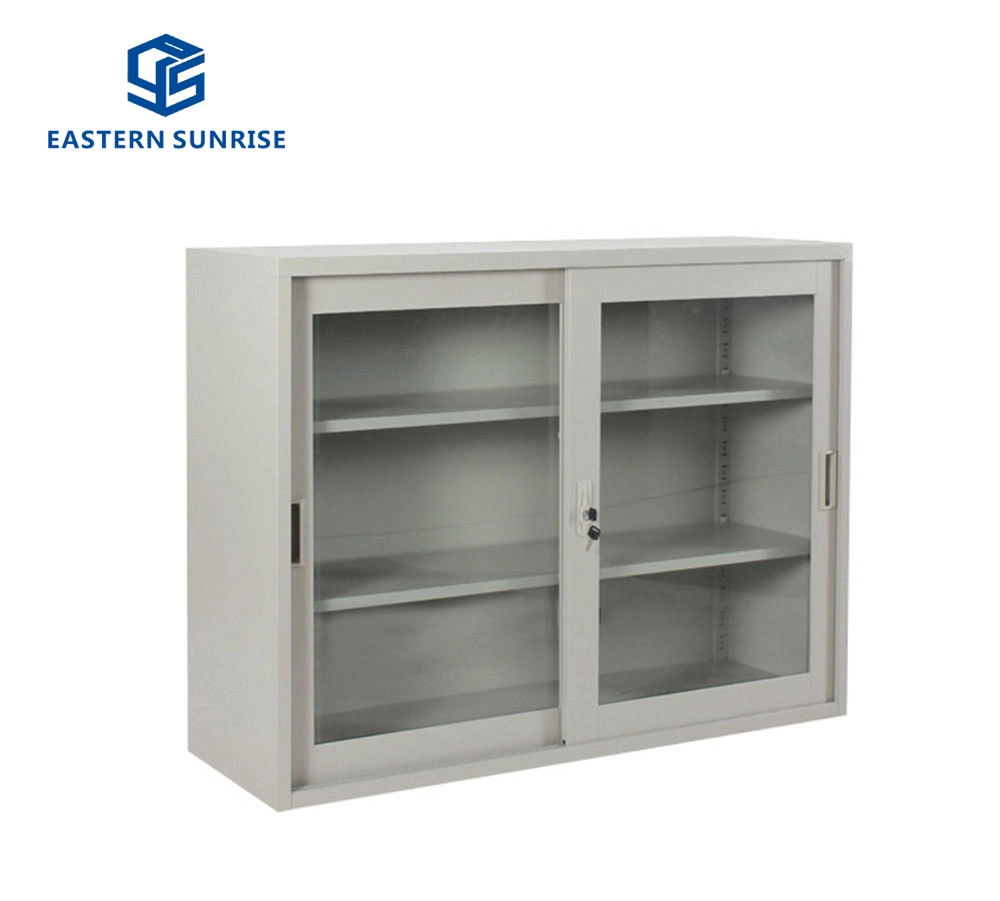 Low Height Half Height 90cm High Steel Storage Cabinet with Sliding Glass Door