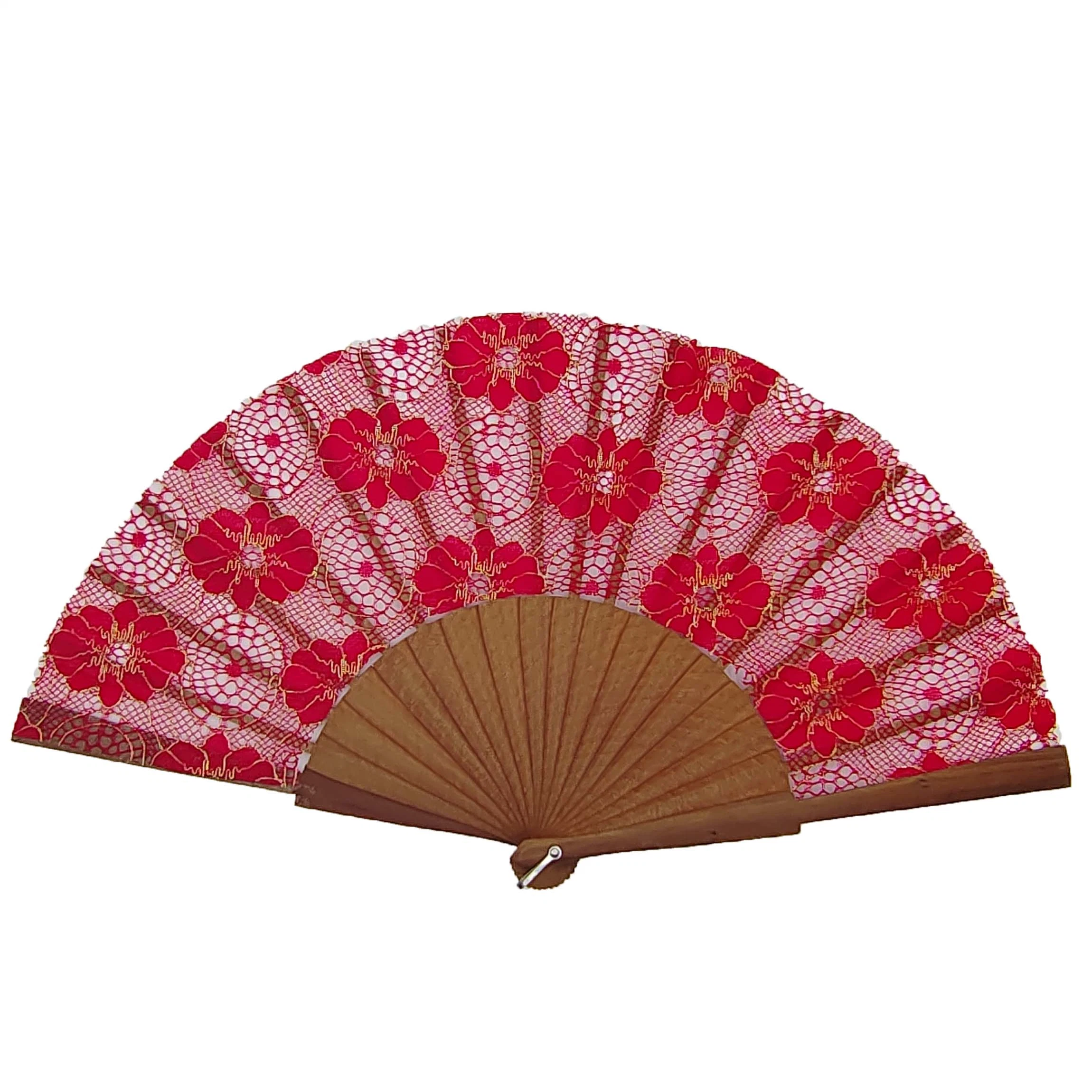 Customize Lace Hand Fans of Various Colors Wood/Plastic Ribs and Lace Fabric Hand Fan for Women