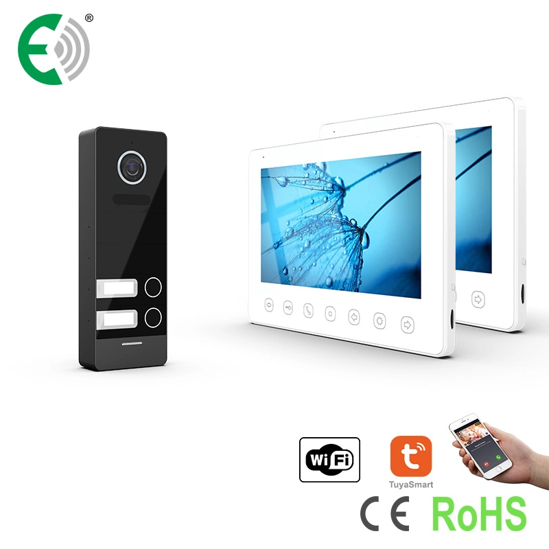 4-Wire 7" HD WiFi Small Apartment Video Doorphone Kit with Touch Buttons for 2 Family