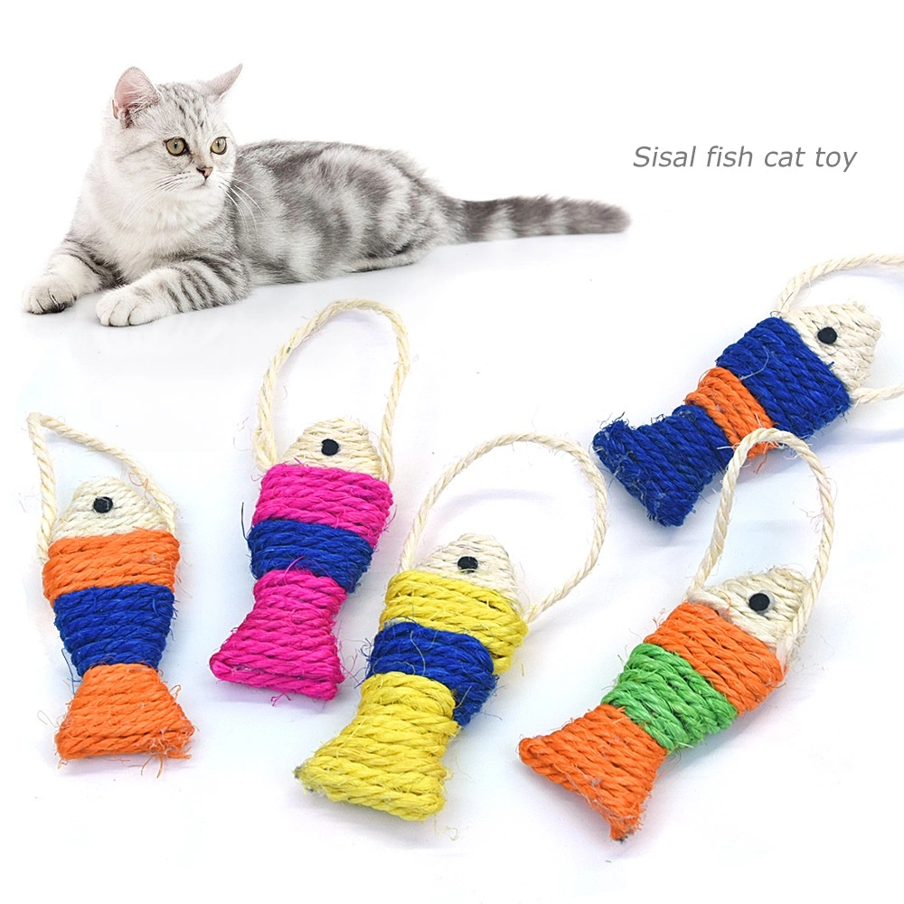 Amazon New Cat Pet Toys Matching Color Sisal Fish teasing Cat مقاومة للعضّ لعبة الأسماك اللعبة تزود Cat Scratcher لعبة