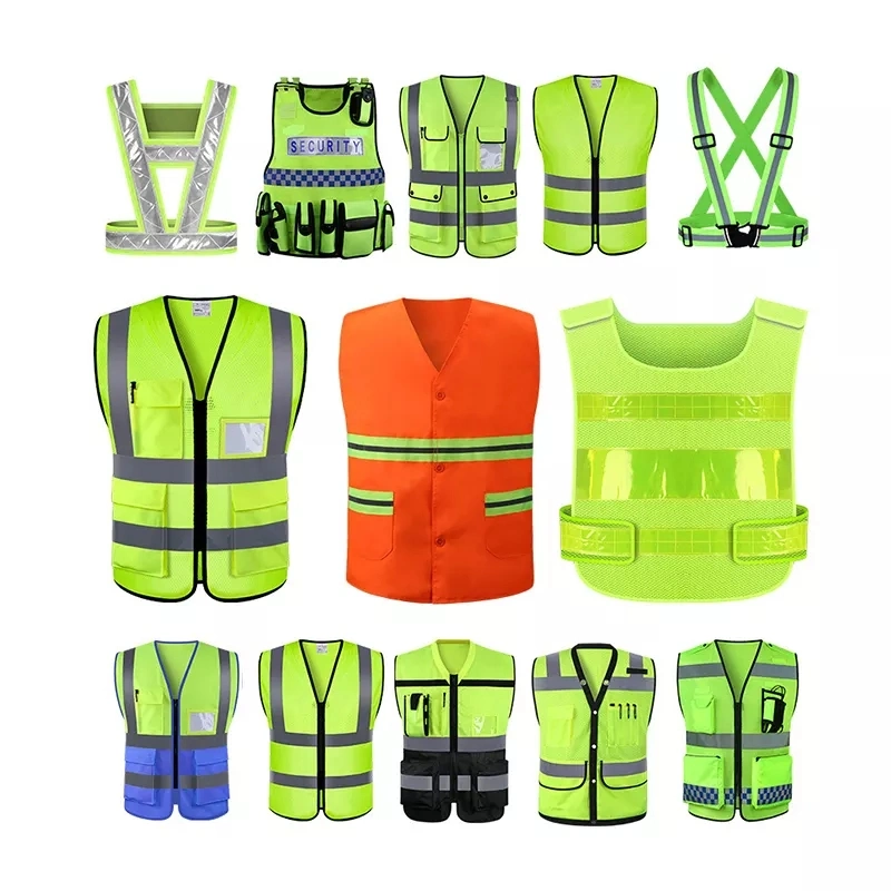 China Customise Traffic Green Knitting Fabric Magic Tape Clothes Reflective Workwear Safety Clothing