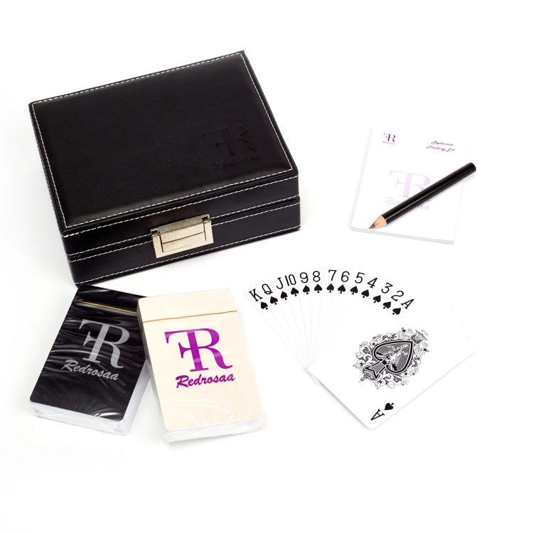 Luxury Wooden PU Leather Box Playing Card with Pen and Notebook