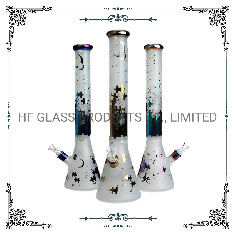 18 Inches 7mm Thick Glass Hookah Special Electroplated & Sandblast Beaker Glass Smoking Water Pipes