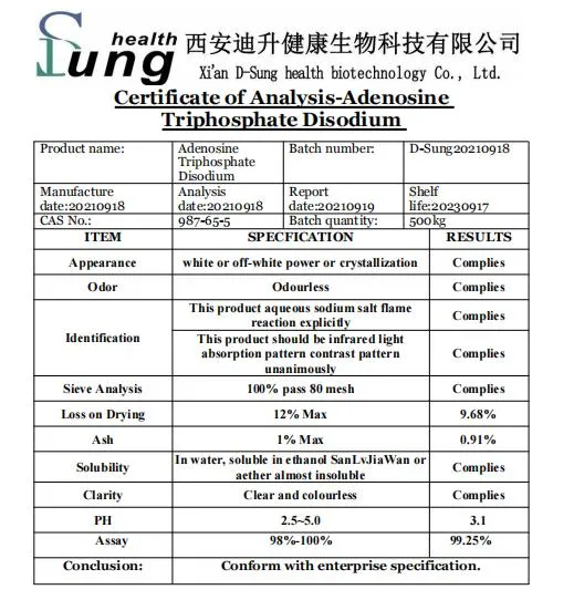 Pureté 99% adénosine triphosphate poudre disodique adénosine triphosphate disodique adénosine Triphosphate disodique