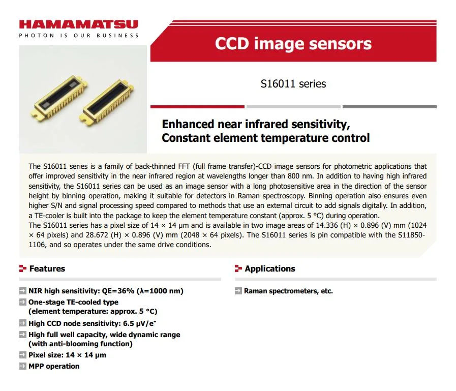 Supply Hamamatsu S16011 Series Back-Thinned Fft (full frame transfer) -CCD Image Sensors S16011-1106 S16011-1006