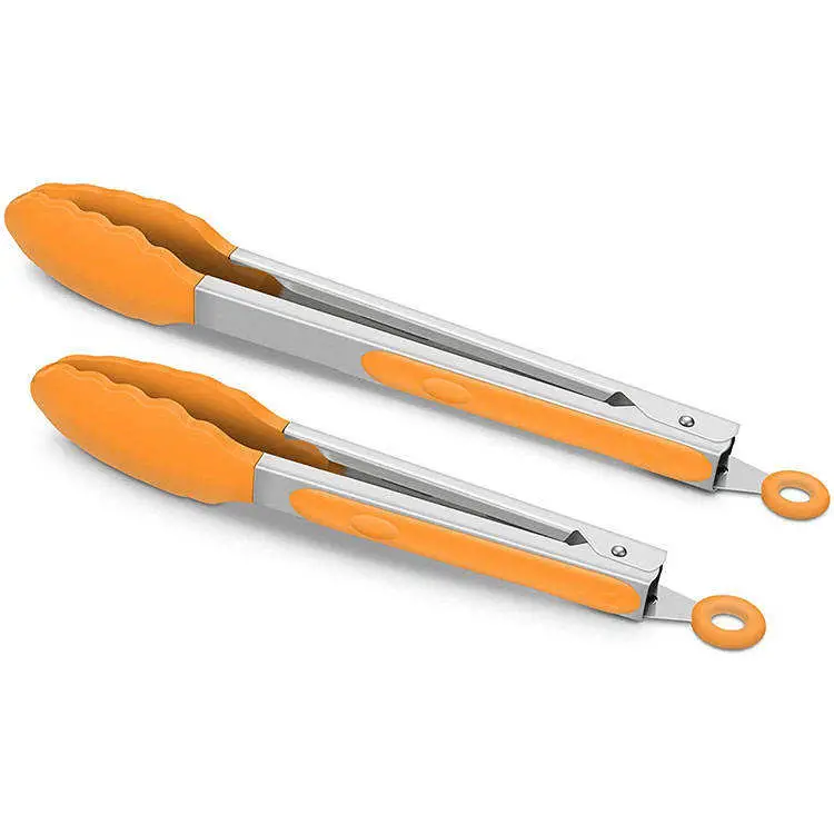 Silicona para cocinar para el hogar Calzado para alimentos Tongs de cocina mango largo grueso Parrilla de barbacoa clip de acero inoxidable comida Tong