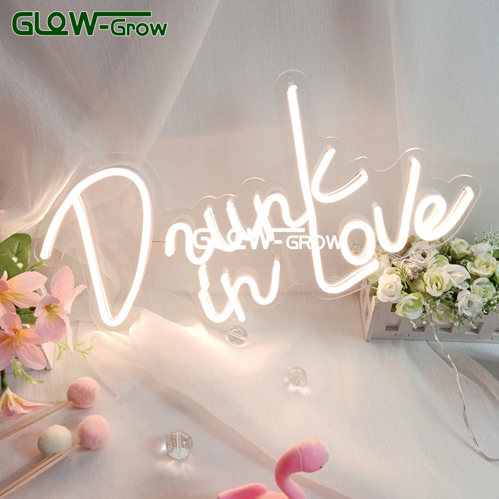 42.5*23cm Warm White Drunk in Love Letters LED Neon Sign for Wedding Display, Party Banner, Event, Engagement, Bridal Shower, Birthday Party Decorations