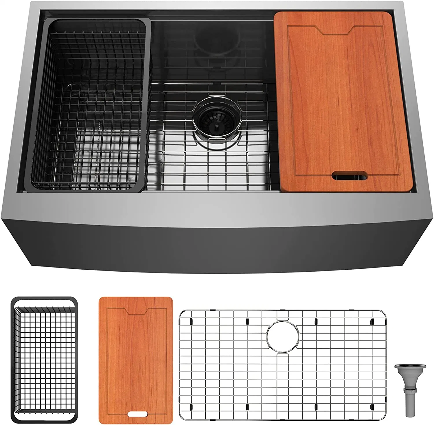 33" Noir Nano Farmhouse Apron Station de travail avant Noir mat inoxydable Évier de cuisine en acier pour mixeur à bol simple