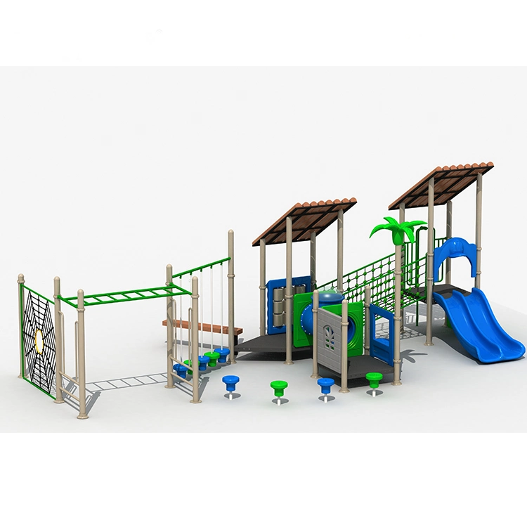 Cartoon House Plastic Building Block Outdoor Playground with Slides and Swing