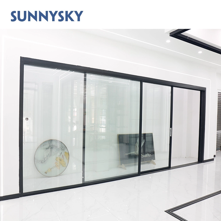 Factory Direct Slim Frame Frameless Aluminum Exterior Tempered Glass Standard Size Double Sliding Doors