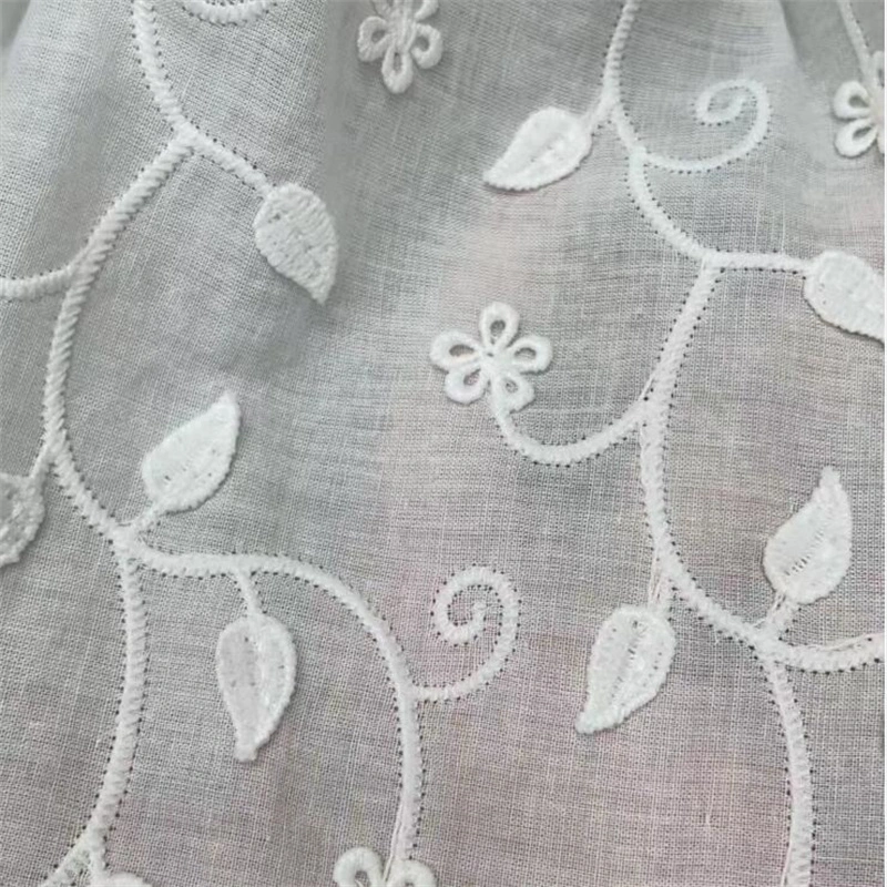 Latest Design Embroidery Lace Textile Ivory Home Curtain Decoration Cotton Fabric