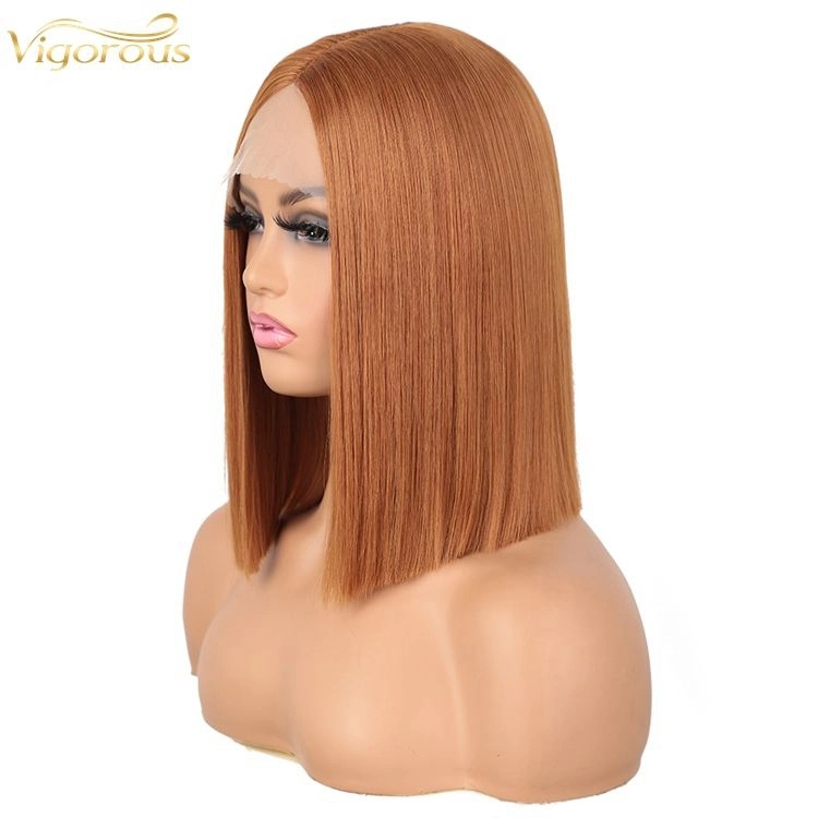 Short Light Brown Bob Synthetic Straight Wigs Middle Part Hairs