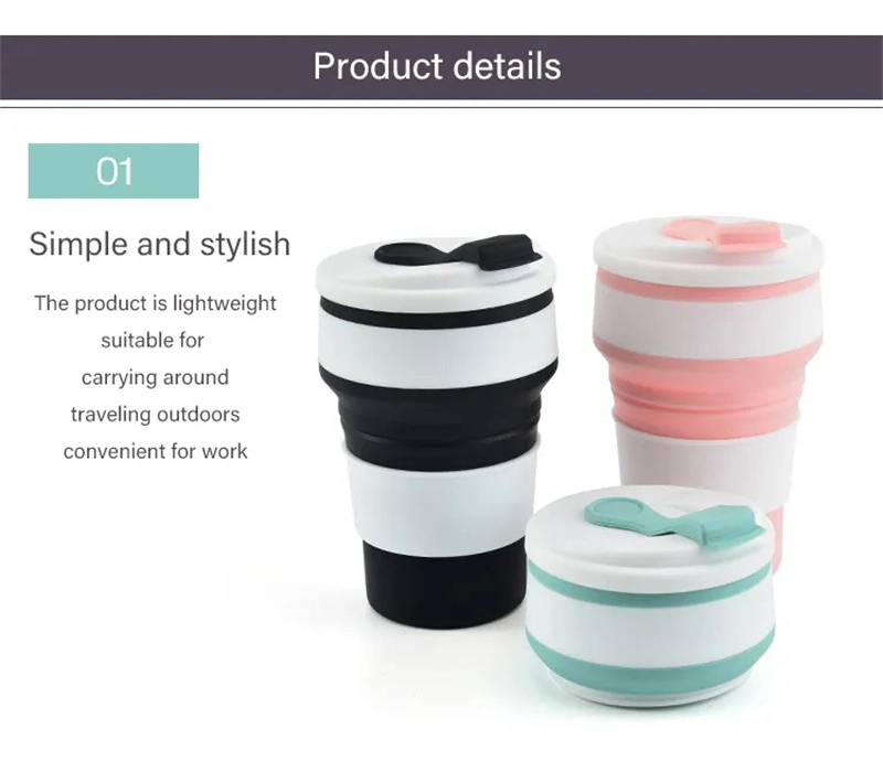 Wholesale/Supplier Reusable Foldable 350ml Silicone Folding Rubber Drinking Collapsible Travel Silicone Coffee Cup