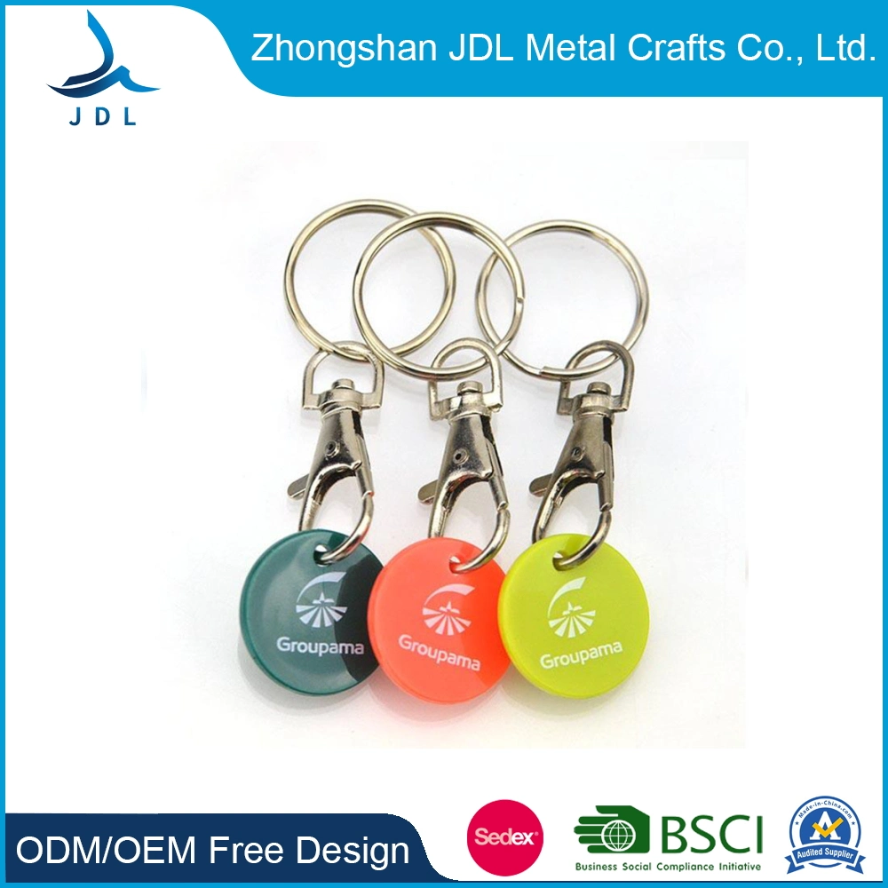 Cheap Custom Zinc Alloy Metal Trolley Plastic Caddy Shopping High Quality Euro with Printed Logo Token Coin Keyring