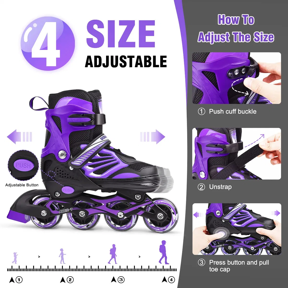 Children's Roller Skates Speed Thickened Aluminum Alloy Bracket Roller Skates with Adjustable Eight-Wheel Full Flash