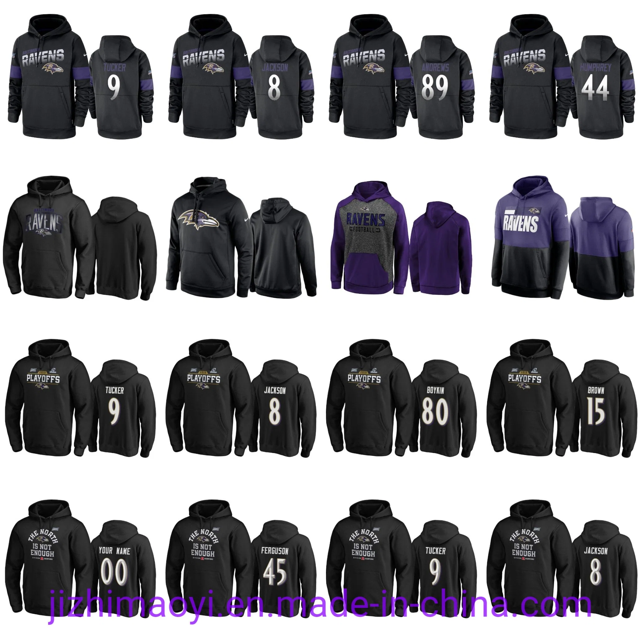 Wholesale Custom Baltimore Lamar Jackson Ronnie Stanley Marlon Humphrey Justin Tucker American Team Football Hoodies