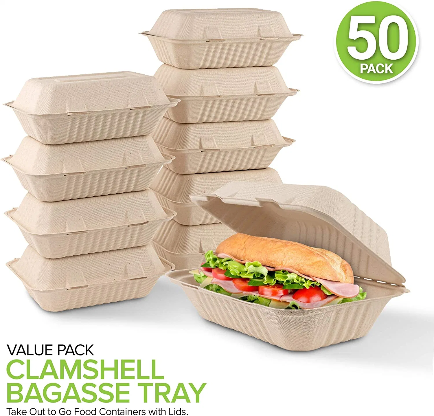 Vaisselle recyclable en bagasse, produits jetables Boîte alimentaire/boîte à burger.