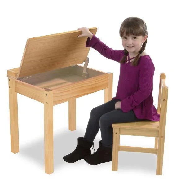 Popular High quality/High cost performance  Lift-up Solid Wooden Study Table Kid Chair Desk Table Sets