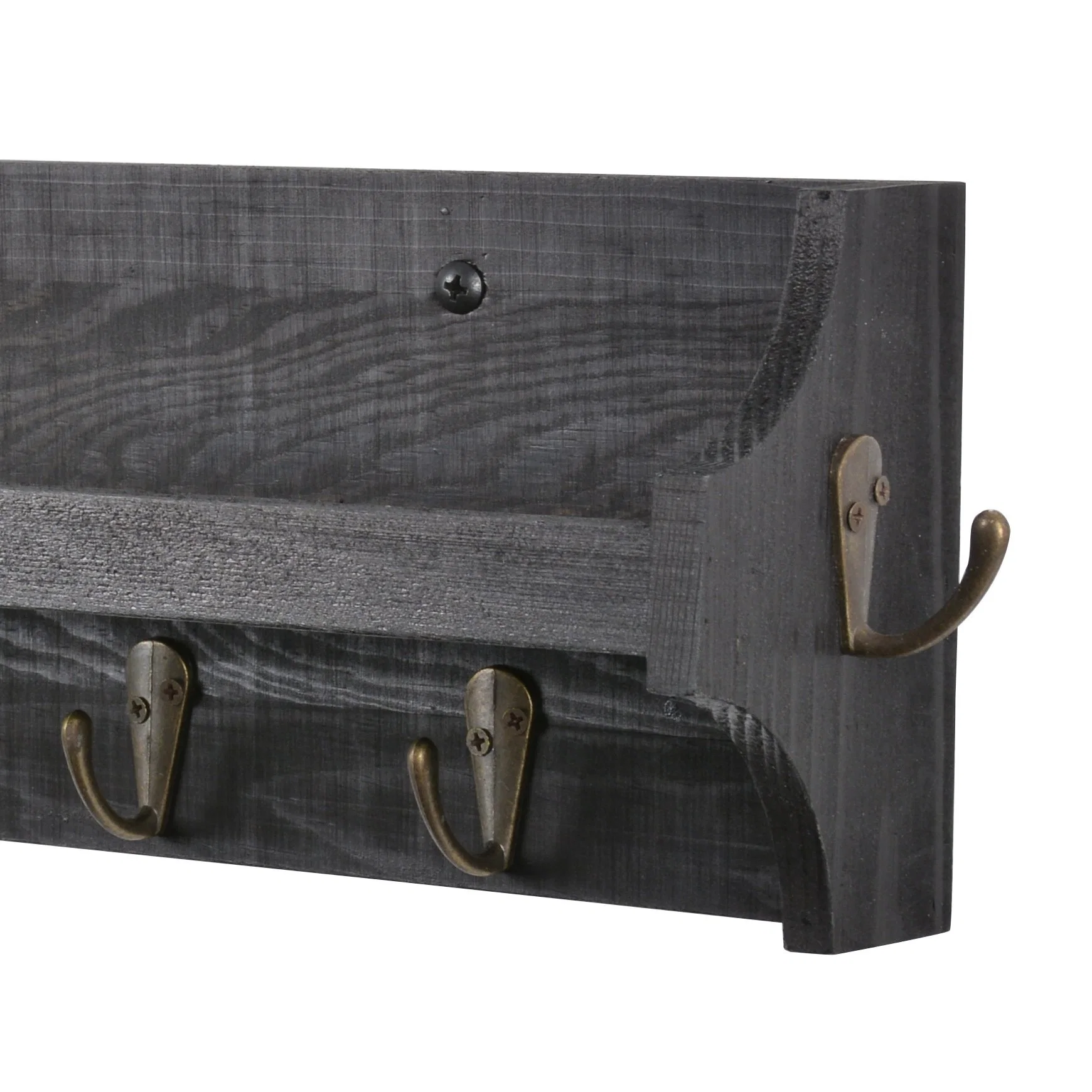 Wall Mounted Wood Coat Rack Shelf with Hooks Black Color for Key Mail Holder