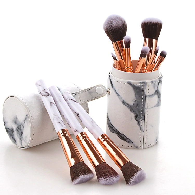 10 PCS Professional Marble Makeup Brushes Kit Marble Pattern Cylinder PU Brush Bag Beauty Make up Brush Cosmetic Tools
