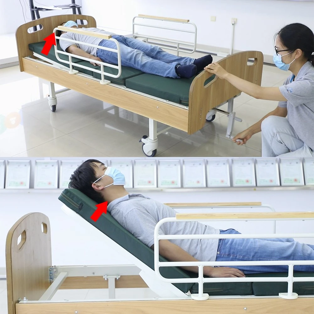 Adjustable Prone Position Hospital Equipment Manual Orthopedics Traction Nursing Bed Made of Steel, Wood and Sponge