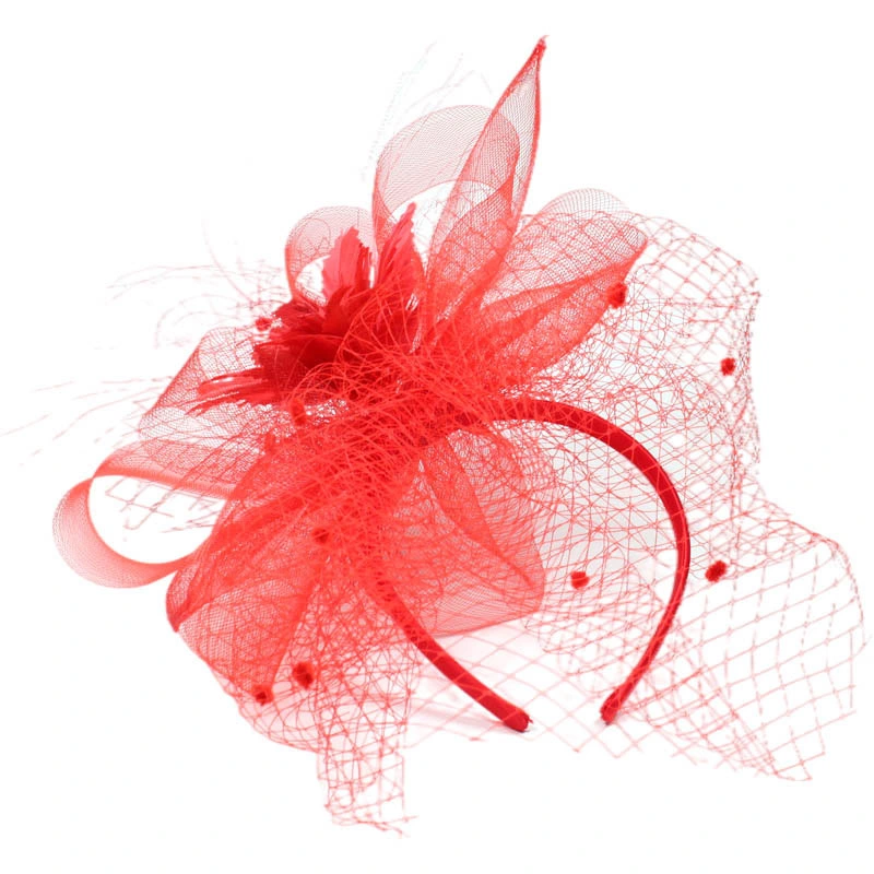 Fashion Ladies Hair Accessories Pink Net Yarn Flower Hair Band Feather Mesh Fascinators