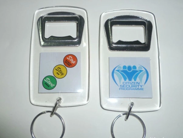 Cheap Acrylic Bottle Opener with Keychain for Promotion