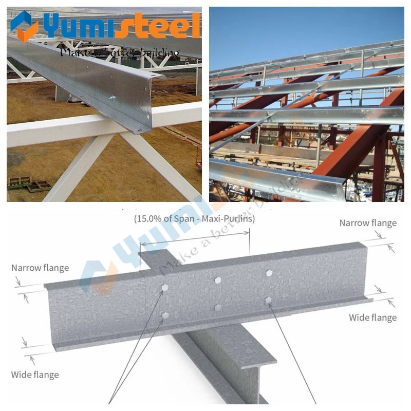 Z estructura de acero Purlins Multi-Purpose Hot-rolled/Cold-formed/Z-shaped Acero galvanizado/Painted/Construction/Solar Bracket/techo/Canal de acero