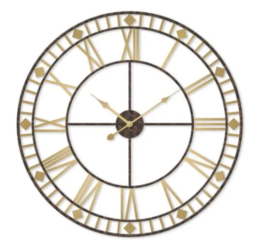 Round Antique Black Skeleton and Gold Numbers for High quality/High cost performance  Metal Wall Clock Metal Wall Clock 31.50"