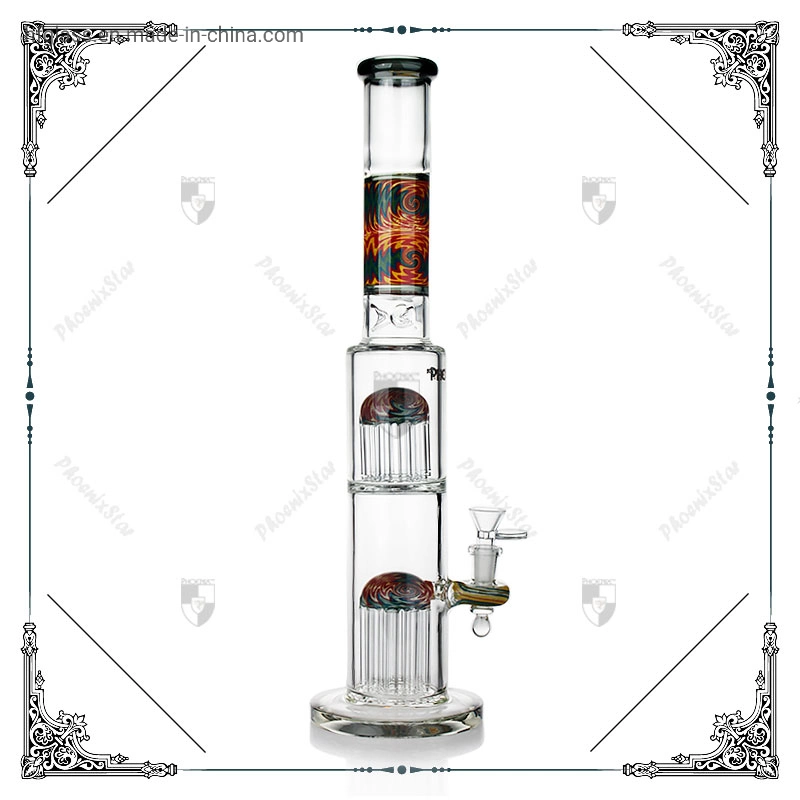 Phoenix Star 17 pulgadas de tamaño grande de vidrio doble árbol de 10 Perc armas importadas de cristal de Hookah colorido americana el hábito de fumar pipa de agua Precio al por mayor