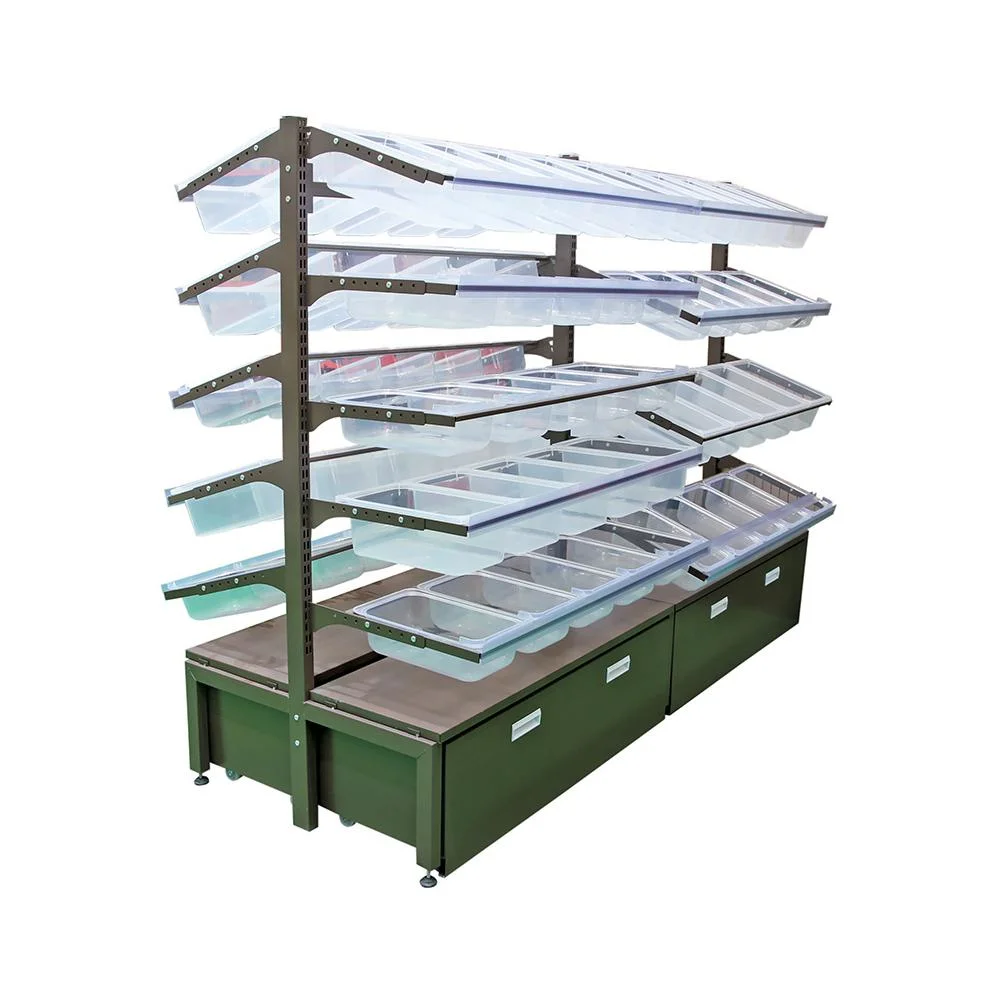 Gondola Advertising Display Supermarket Shelf with Plastic Boxes