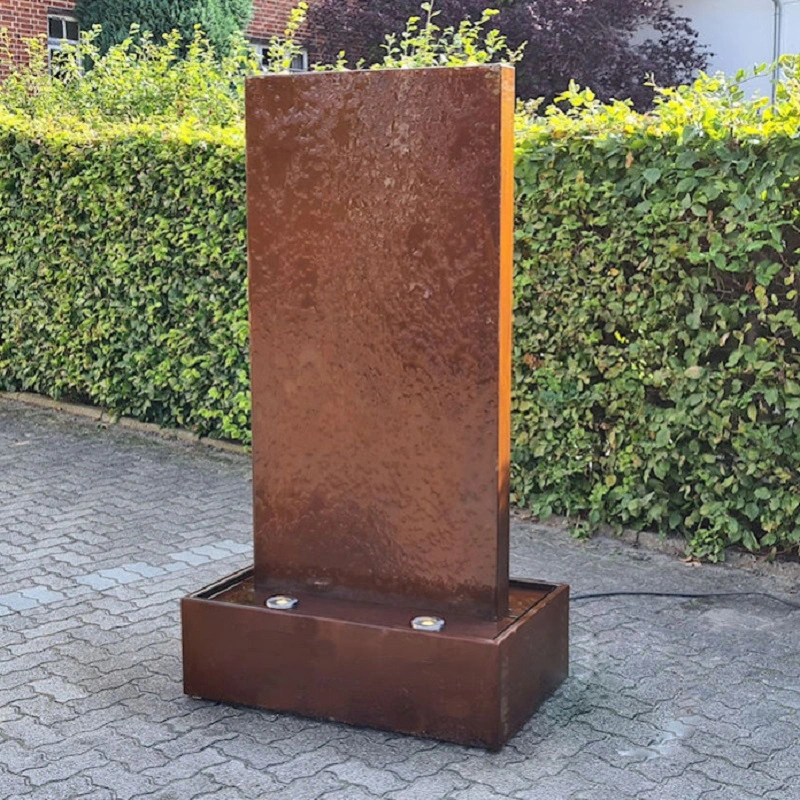 Modern Corten Steel Vertical Water Wall Feature Garden Fountain with LED Lights