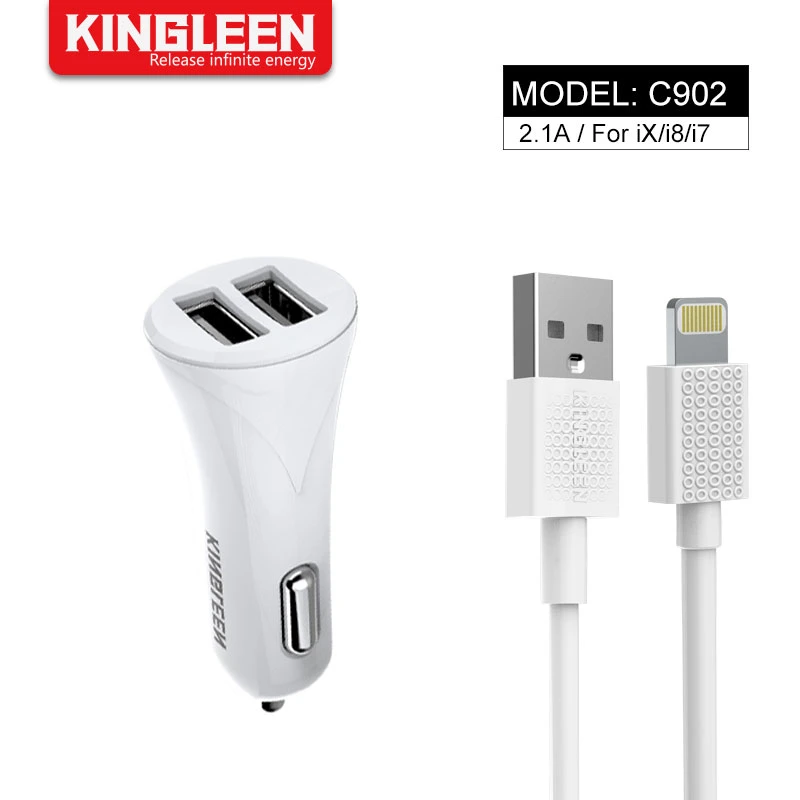 Carga rápida de 2.1A Dual USB cargador de coche + Lightning Cable para iPhone 6/7/8 Plus