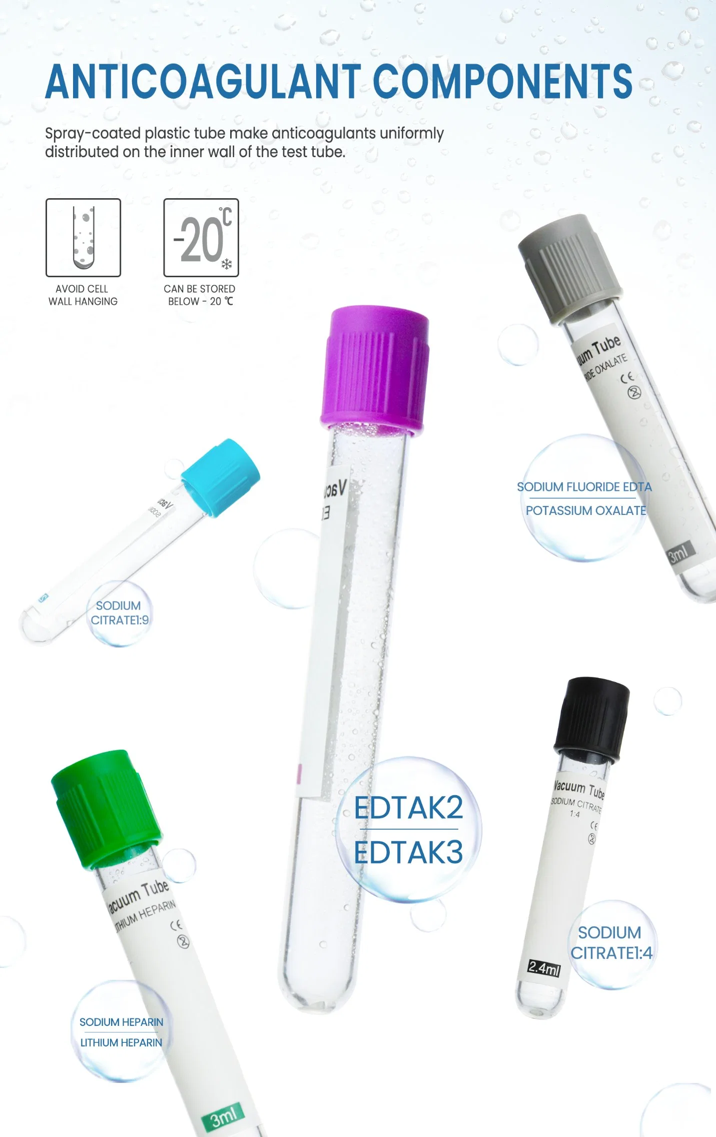 Medical Single Use Blue Cap PT Blood Vacuum Collection Glass Tube