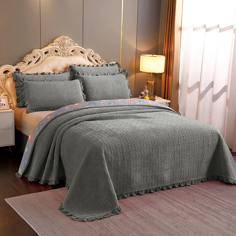 Clip Cotton Milk Flannel Lace Bedspread Solid Color Blanket