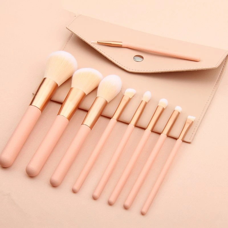 Fashion Light Orange Makeup Brush Set Attractive Price Vegan Eyeshadow Brush Foundation Brush Lady Cosmetics Tools with PU Bag